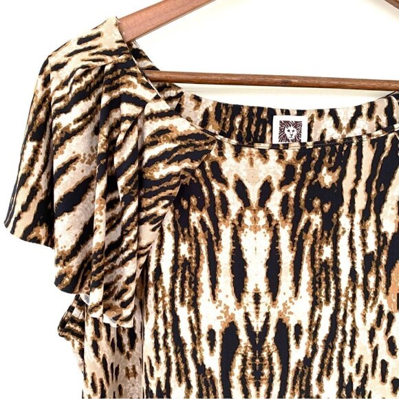 Anne Klein stretch jersey top with fluttery cap sleeves, animal print, plus size - Picture 4 of 11